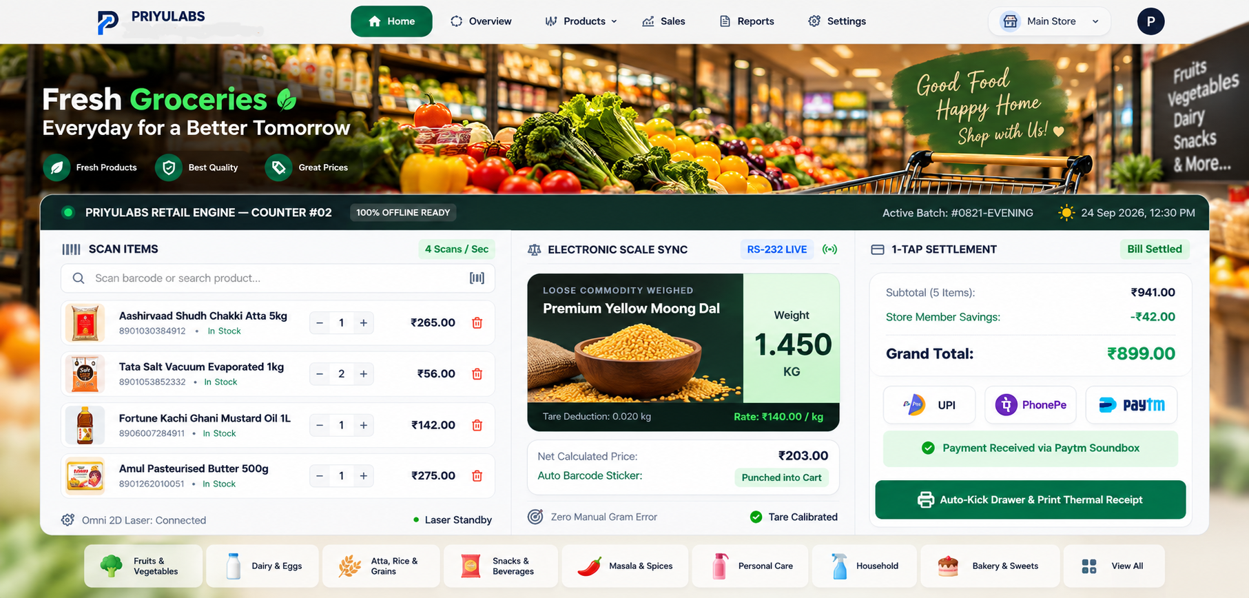 PriyuLabs Grocery & Supermarkets Retail Engine Counter POS